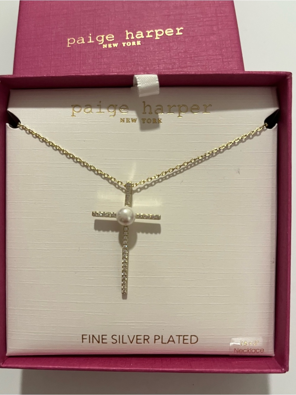 Paige Harper Gold -Tone Cross Pendant Necklace with Pearl